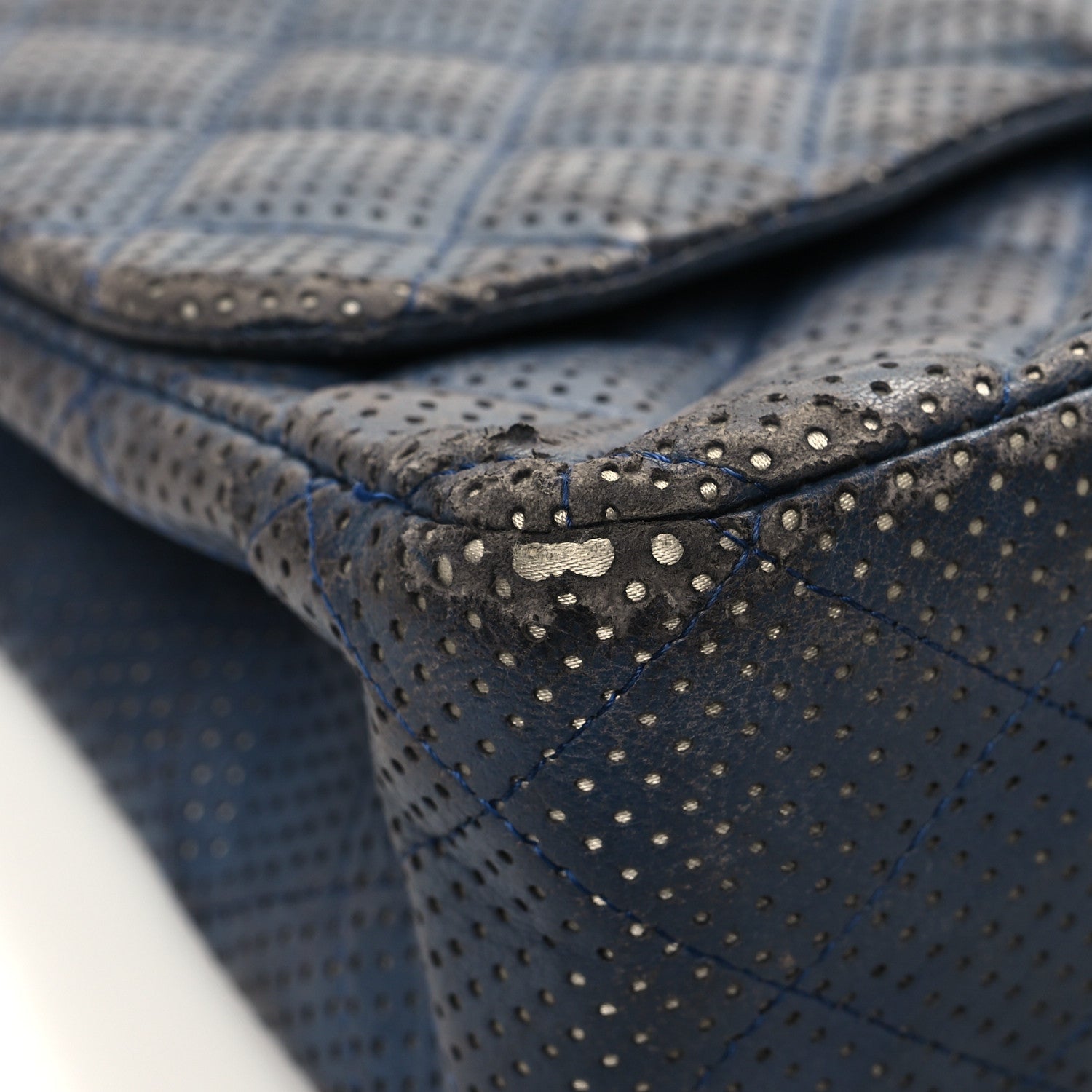 Chanel Lambskin Perforated Jumbo Single Flap Blue 9 of 19