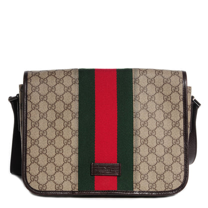 Gucci GG Plus Monogram Web Large Flap Messenger Beige Dark Brown 1 of 7