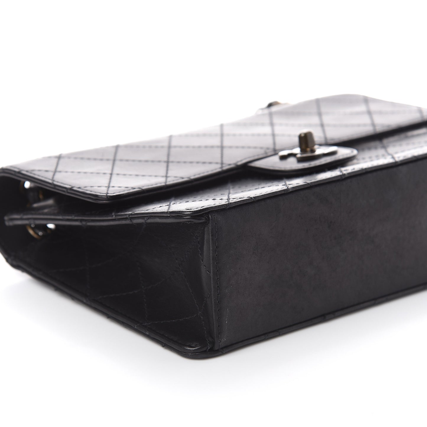 Calfskin Stitched Medium Single Flap Black