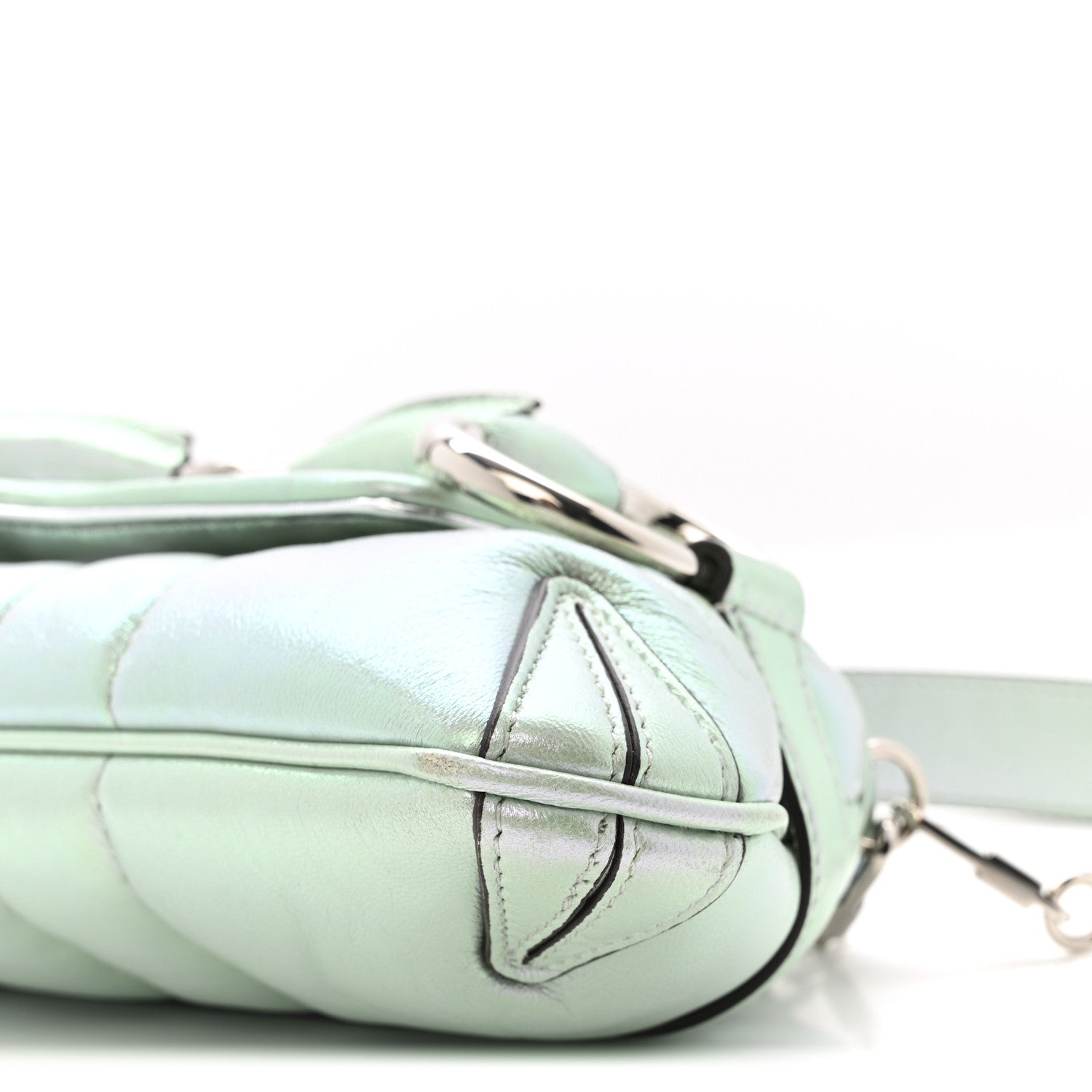 Gucci Iridescent Nappa Vertical Matelasse Small Maxi Horsebit Chain Shoulder Bag Iridescent Salvy Green 10 of 12