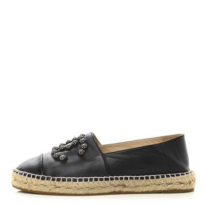 Chanel Lambskin Camellia CC Stud Espadrilles 40 Black 1 of 9