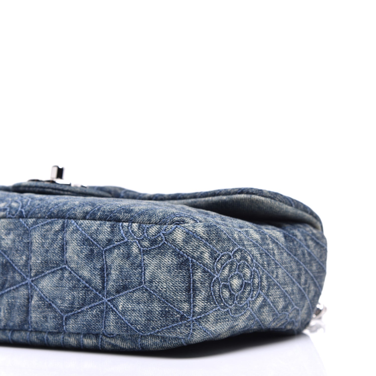 Chanel Denim Quilted Camellia Embroidered Medium Flap Blue 8 of 8