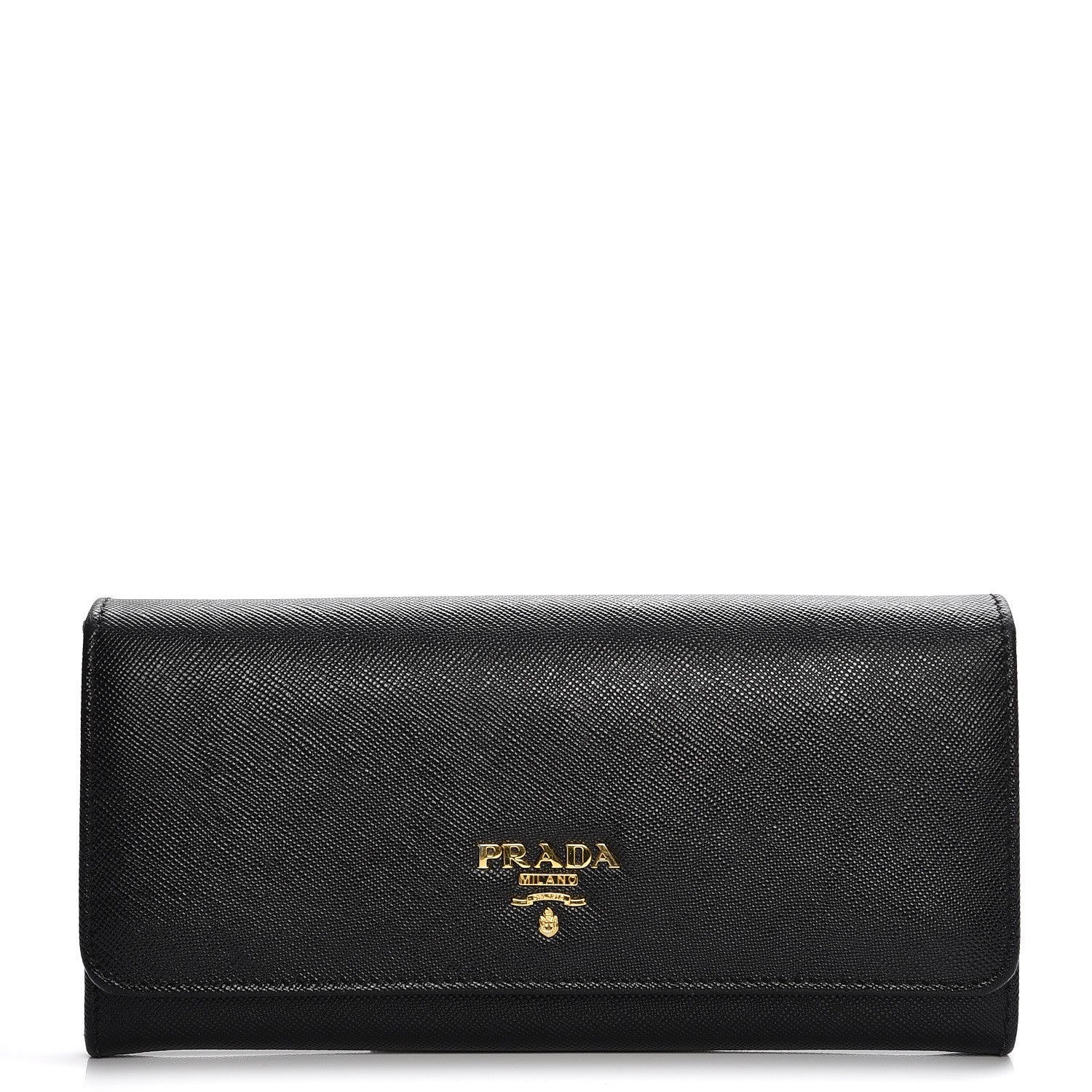 Prada Saffiano Metal Continental Flap Wallet Nero Black 1 of 8