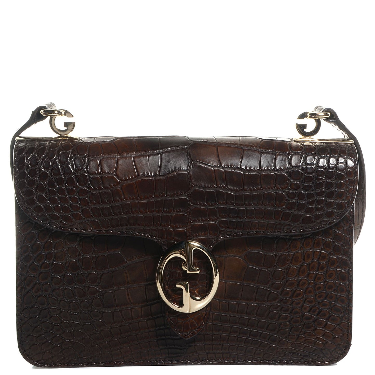 Washed Crocodile 1973 Medium Top Handle Bag Brown