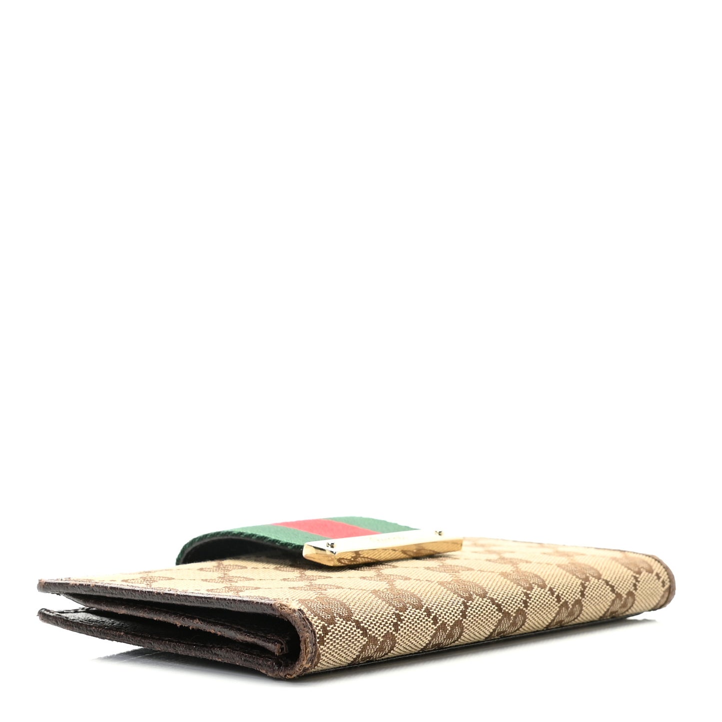 Monogram Calfskin Ladies Web Continental Wallet Beige Ebony Cocoa