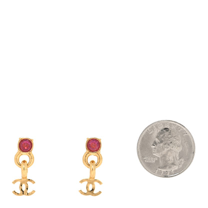 Chanel Crystal CC Drop Earrings Gold Pink 2 of 5