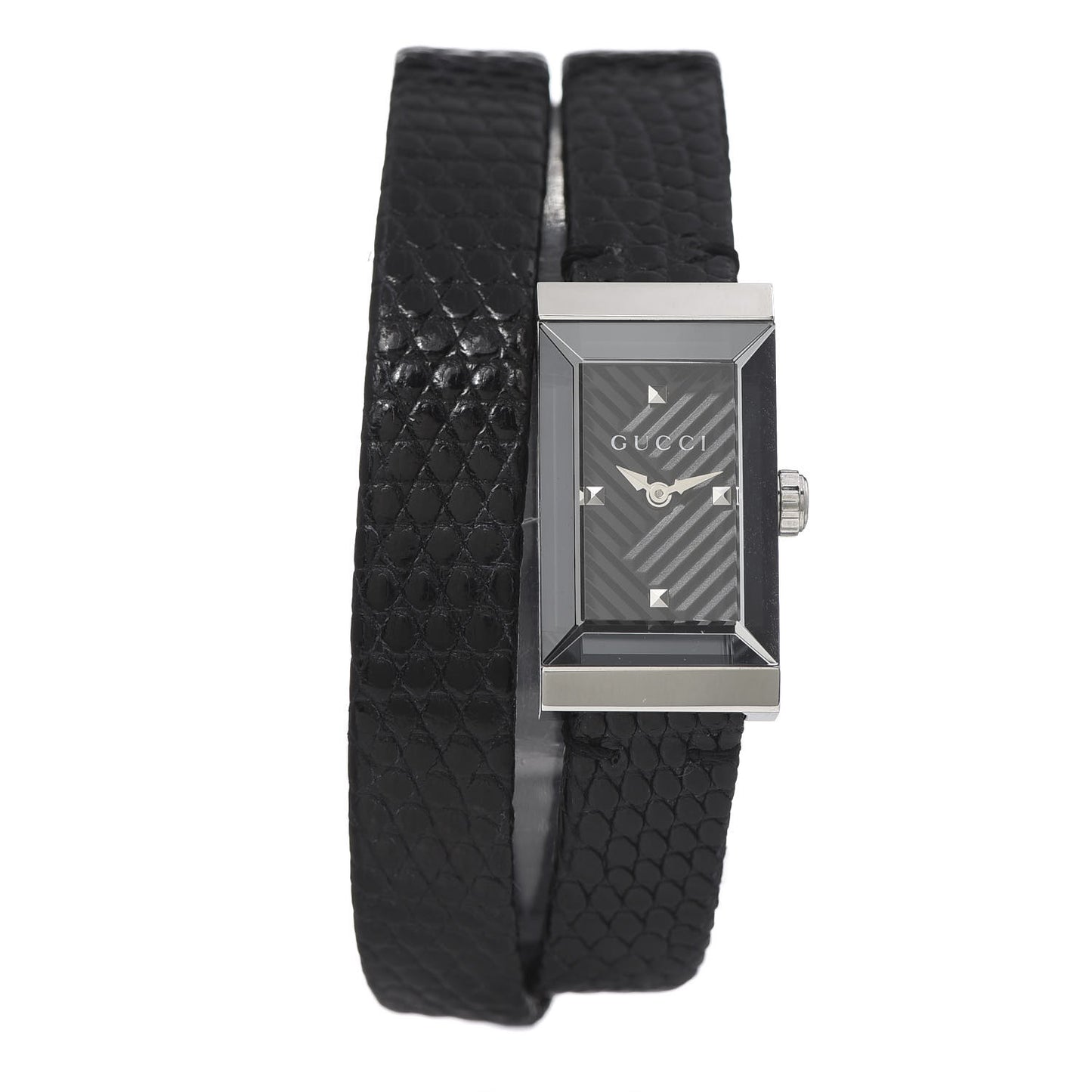 Stainless Steel Lizard 14mm G-Frame Double Wrap Quartz Watch Black