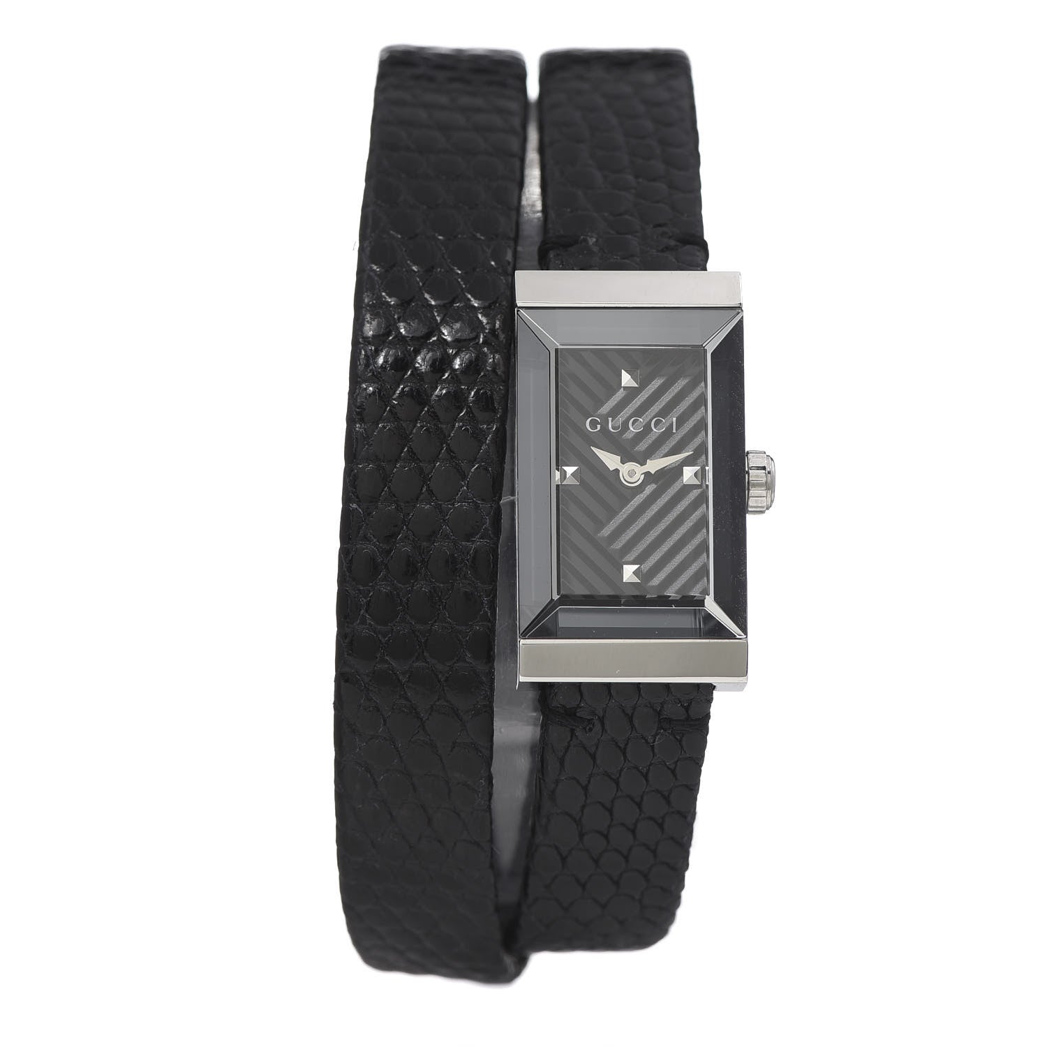 Gucci Stainless Steel Lizard 14mm G-Frame Double Wrap Quartz Watch Black 1 of 6