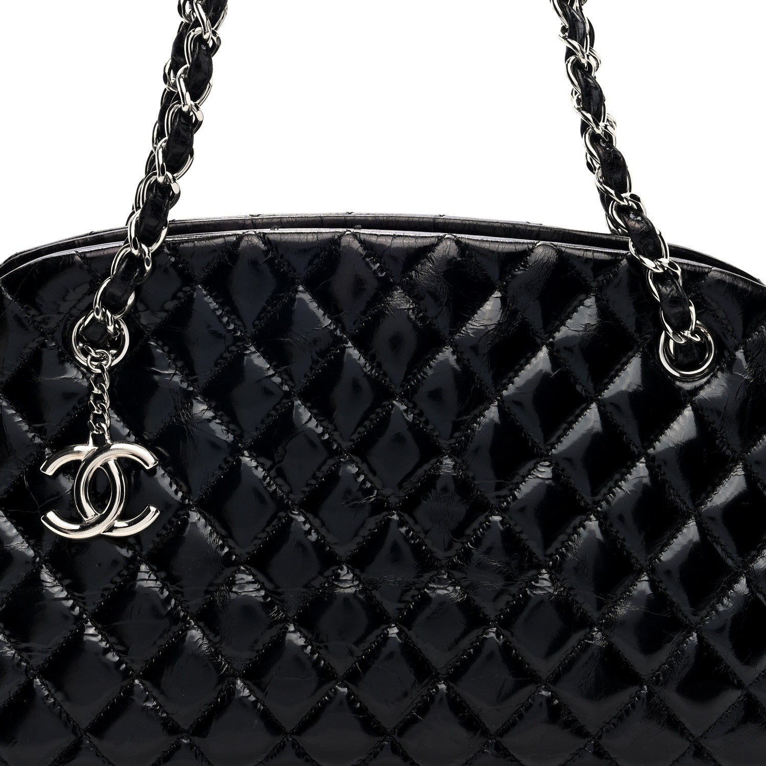 Chanel Patent Quilted Medium Just Mademoiselle Bowling Bag Black 8 of 10
