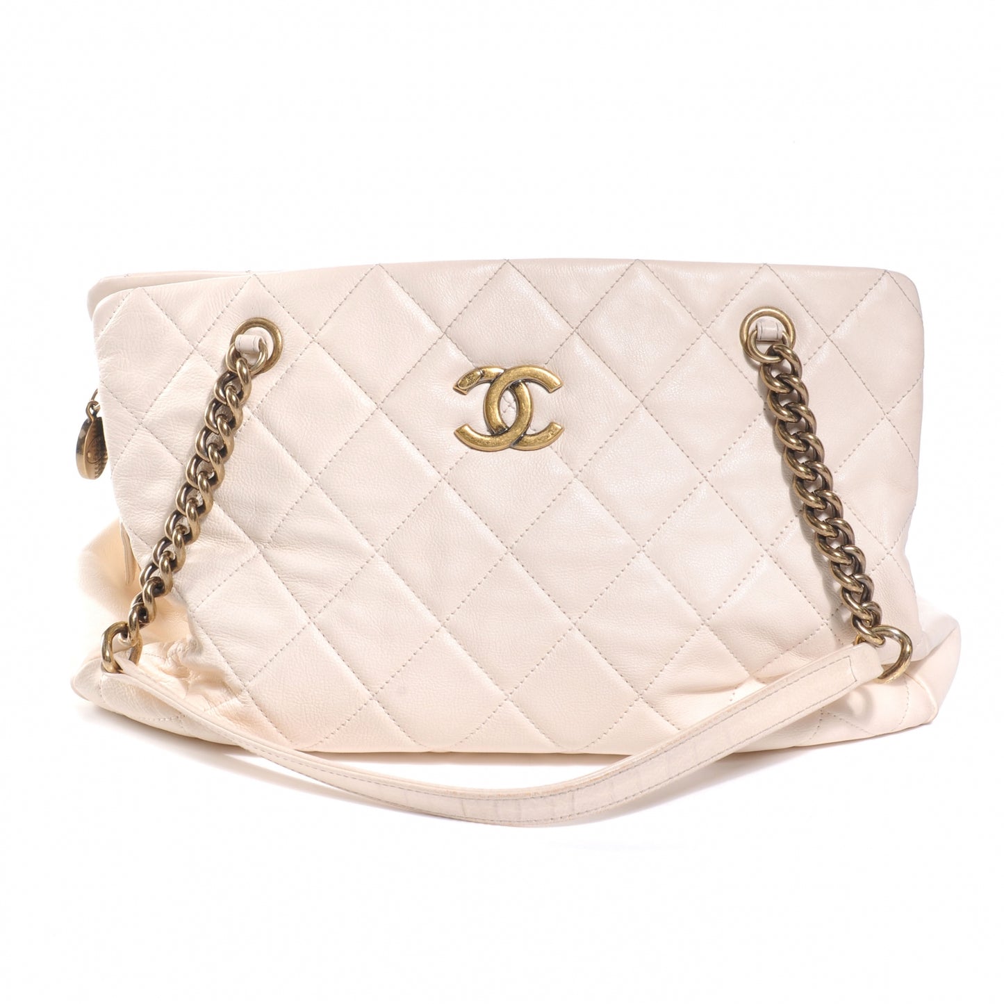 Calfskin CC Crown Small Tote White