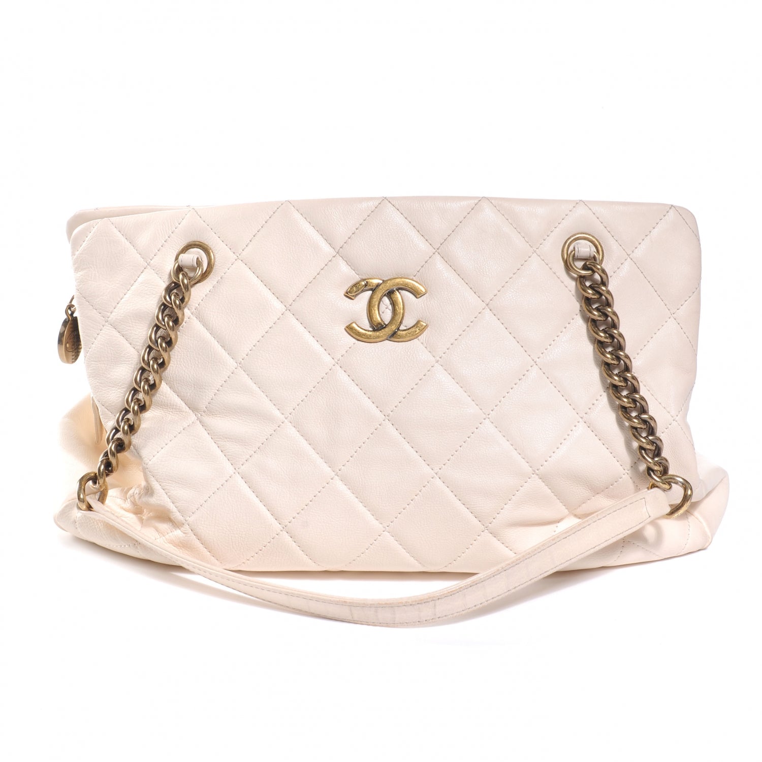 Chanel Calfskin CC Crown Small Tote White 1 of 7