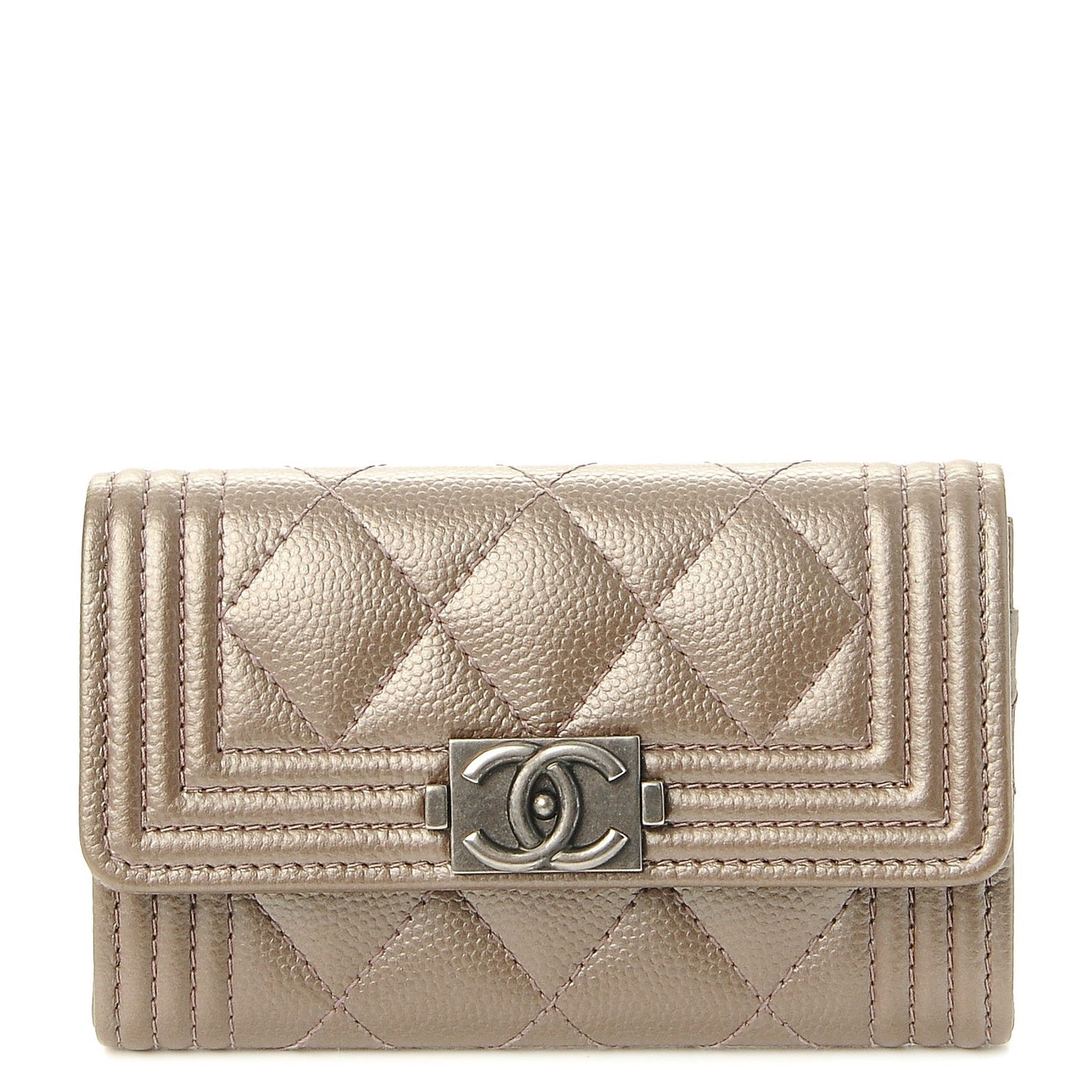 Metallic Caviar Quilted Boy Card Holder Wallet Copper