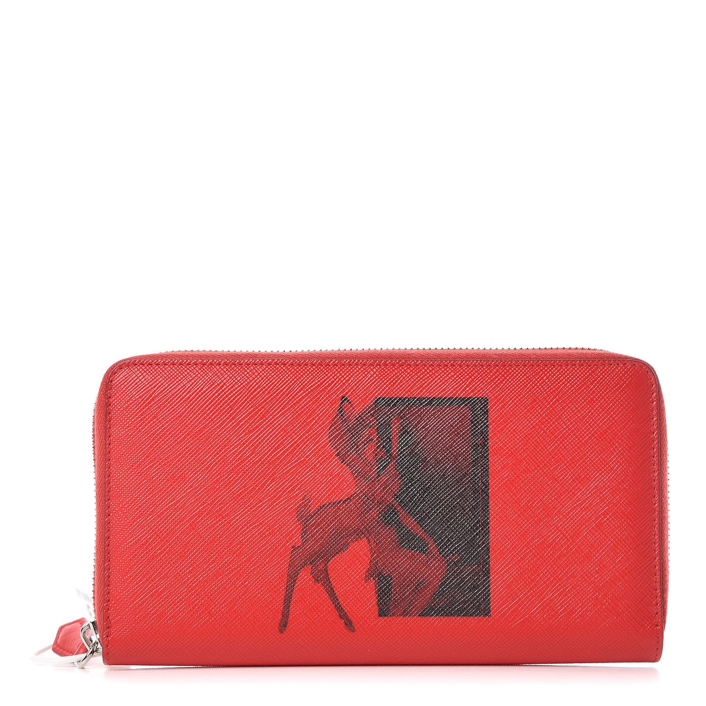Textured Coated Canvas Bambi Print Zip Around Wallet Red