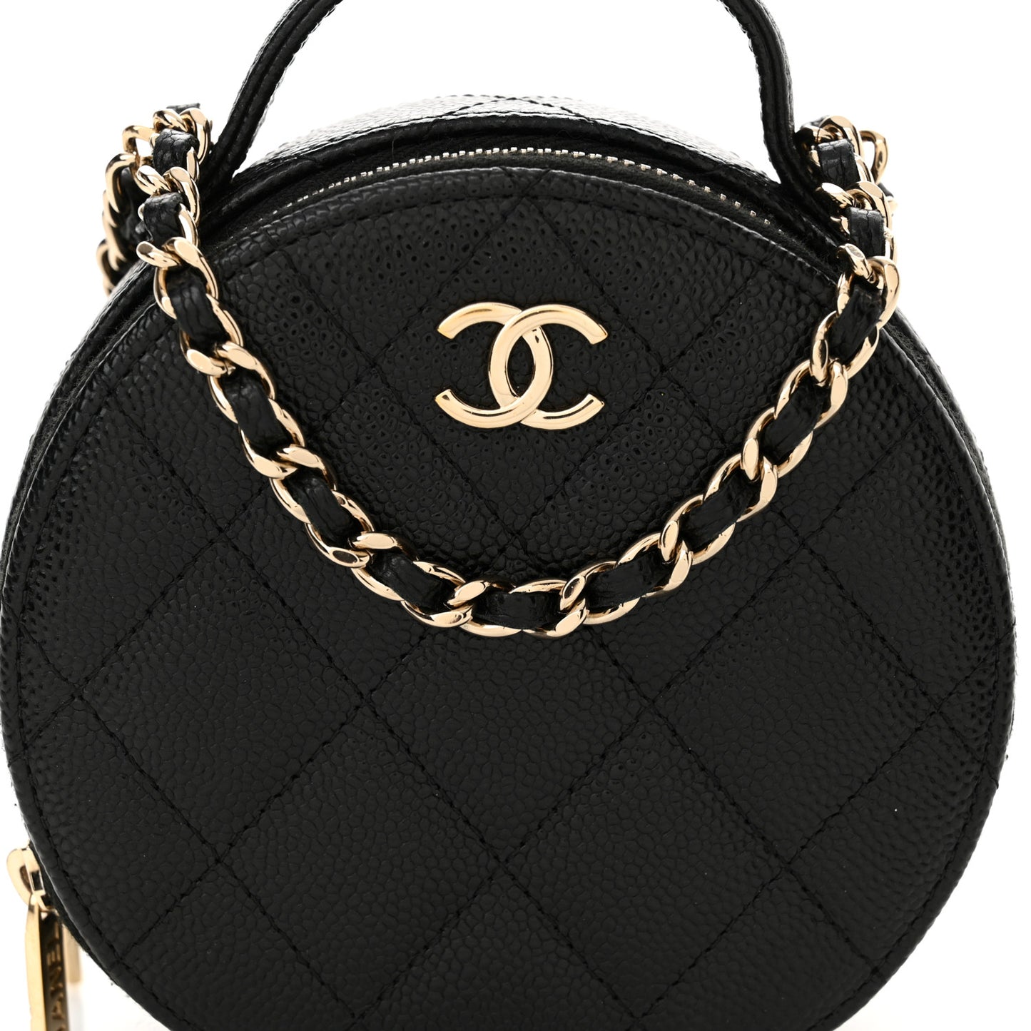 Caviar Quilted Round Handle With Care Vanity With Chain Black