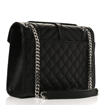 Saint Laurent Grain De Poudre Textured Mixed Matelasse Triquilt Medium Monogram Satchel Black 3 of 12