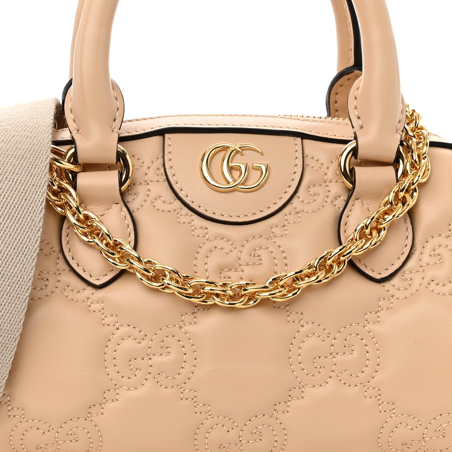 Calfskin GG Matelasse Mini Bowler Bag Naturale