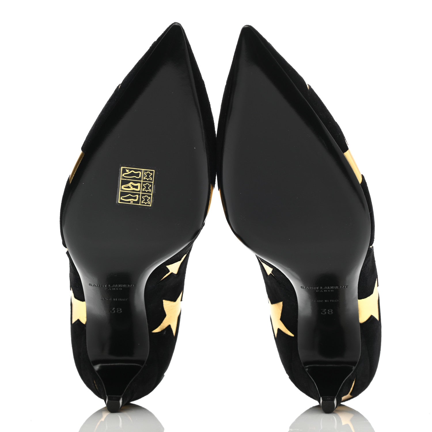 Saint Laurent Kid Scamosciato Kiki 55 Star Pumps 38 Black Oro 5 of 9