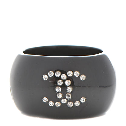 Chanel Resin Crystal CC Camellia Ring 6.5 Black 1 of 6