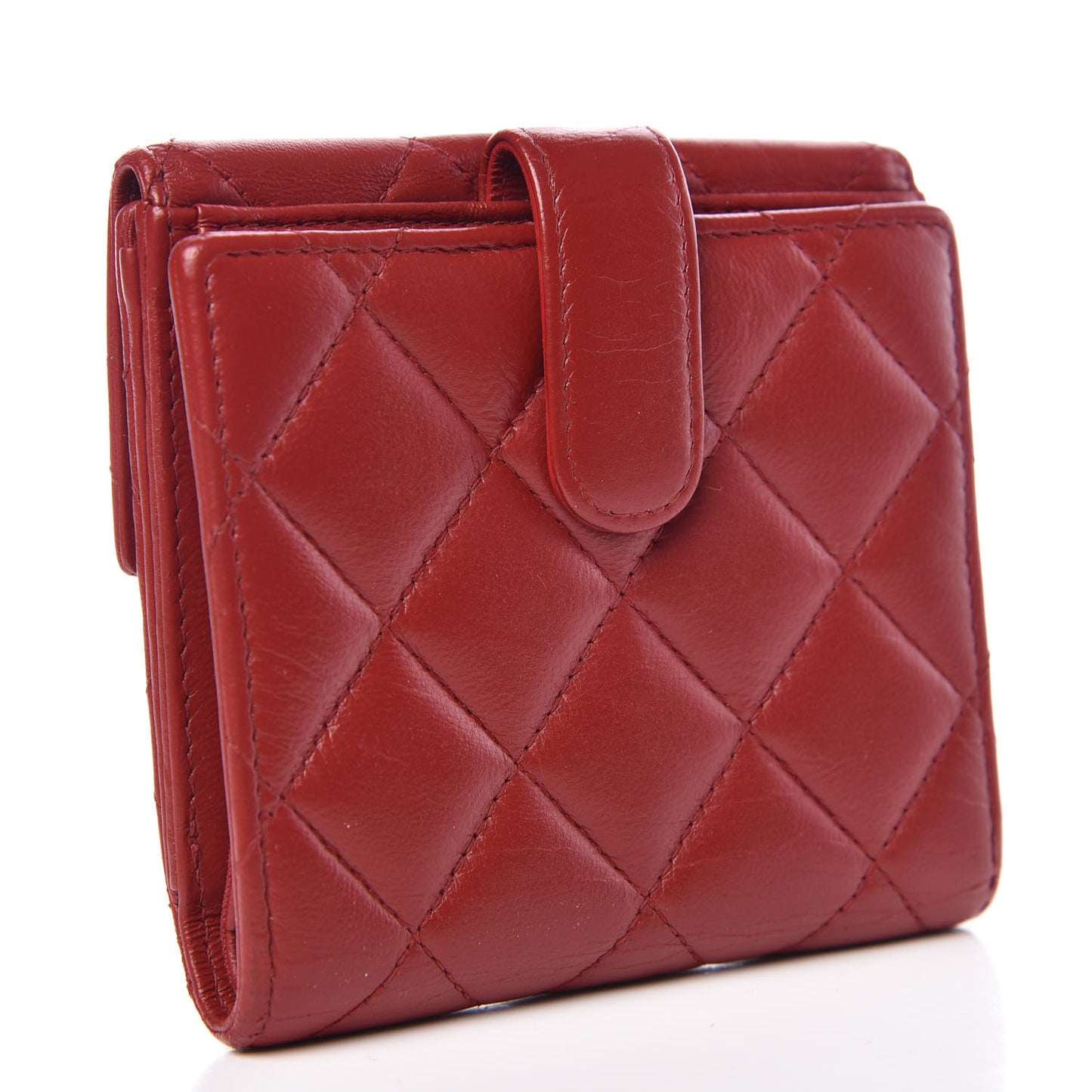 Lambskin Quilted Compact French Flap Wallet Red