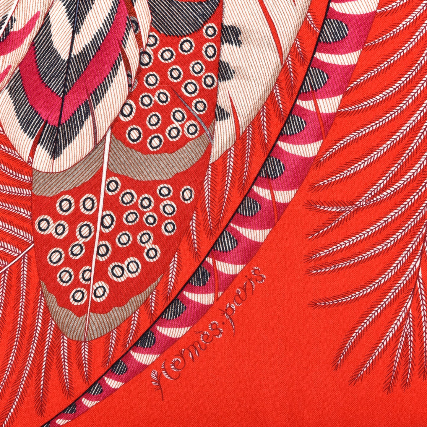 Cashmere Silk Plumes En Fete Shawl 140 Rouge Gris Fuchsia