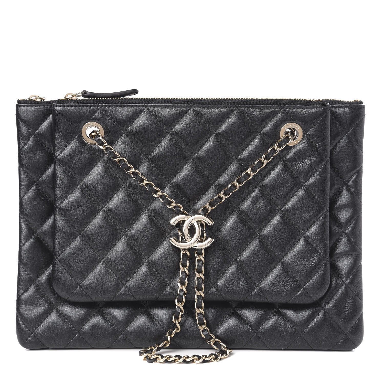 Chanel Shiny Lambskin Quilted Medium Double Case With Strap Black 1 of 23