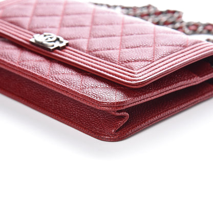 Chanel Caviar Quilted Boy Wallet On Chain WOC Red 6 of 11