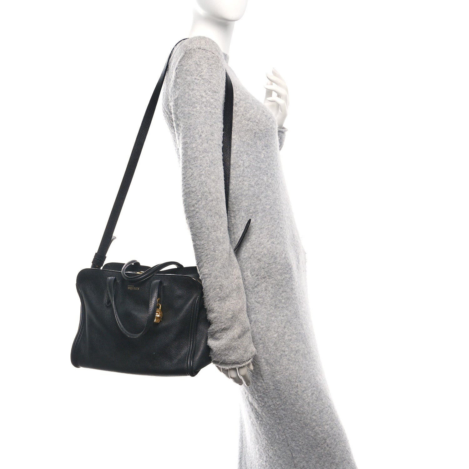 Alexander McQueen Pebbled Calfskin Small Skull Padlock Zip Around Tote Black 2 of 10