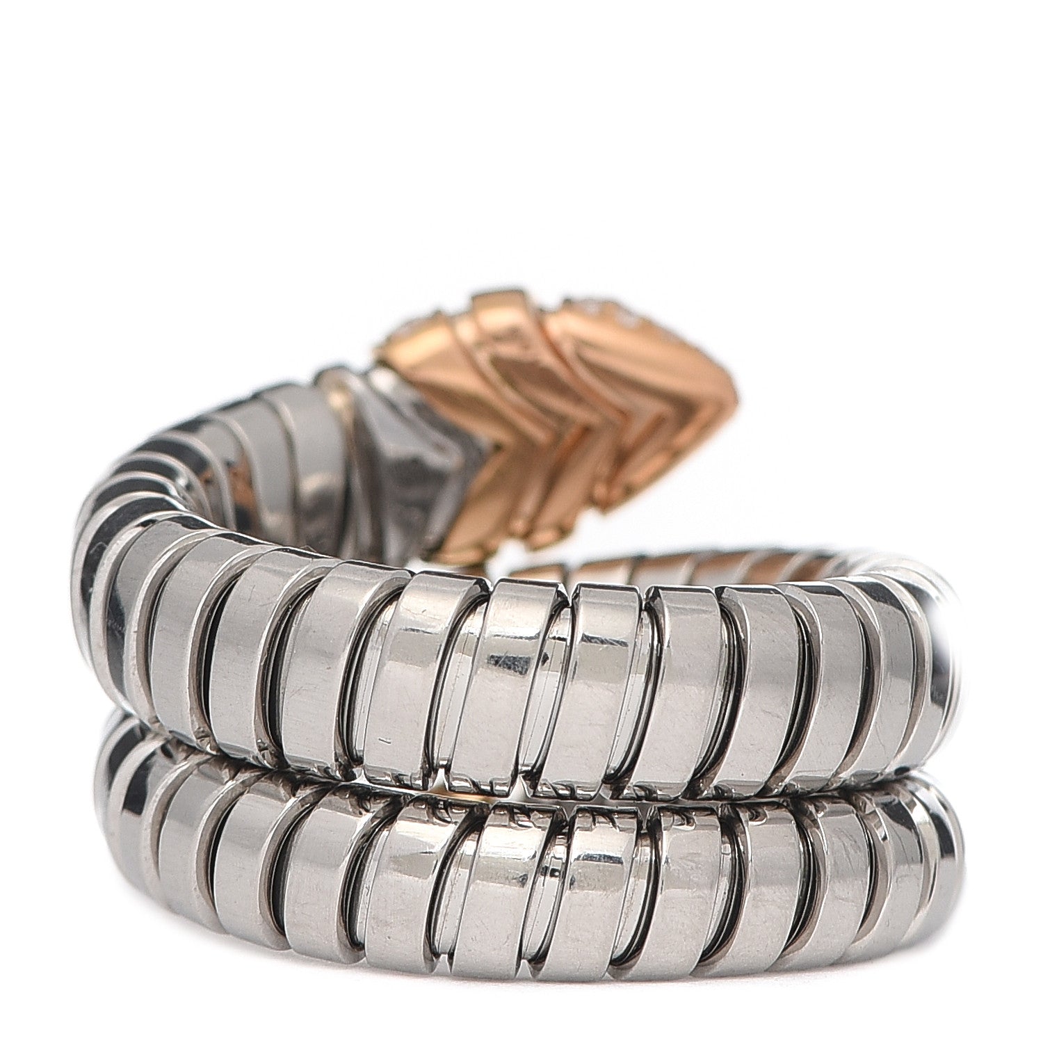 Bulgari Stainless Steel 18K Rose Gold Diamond Serpenti Tubogas Ring 53 6.25 3 of 5