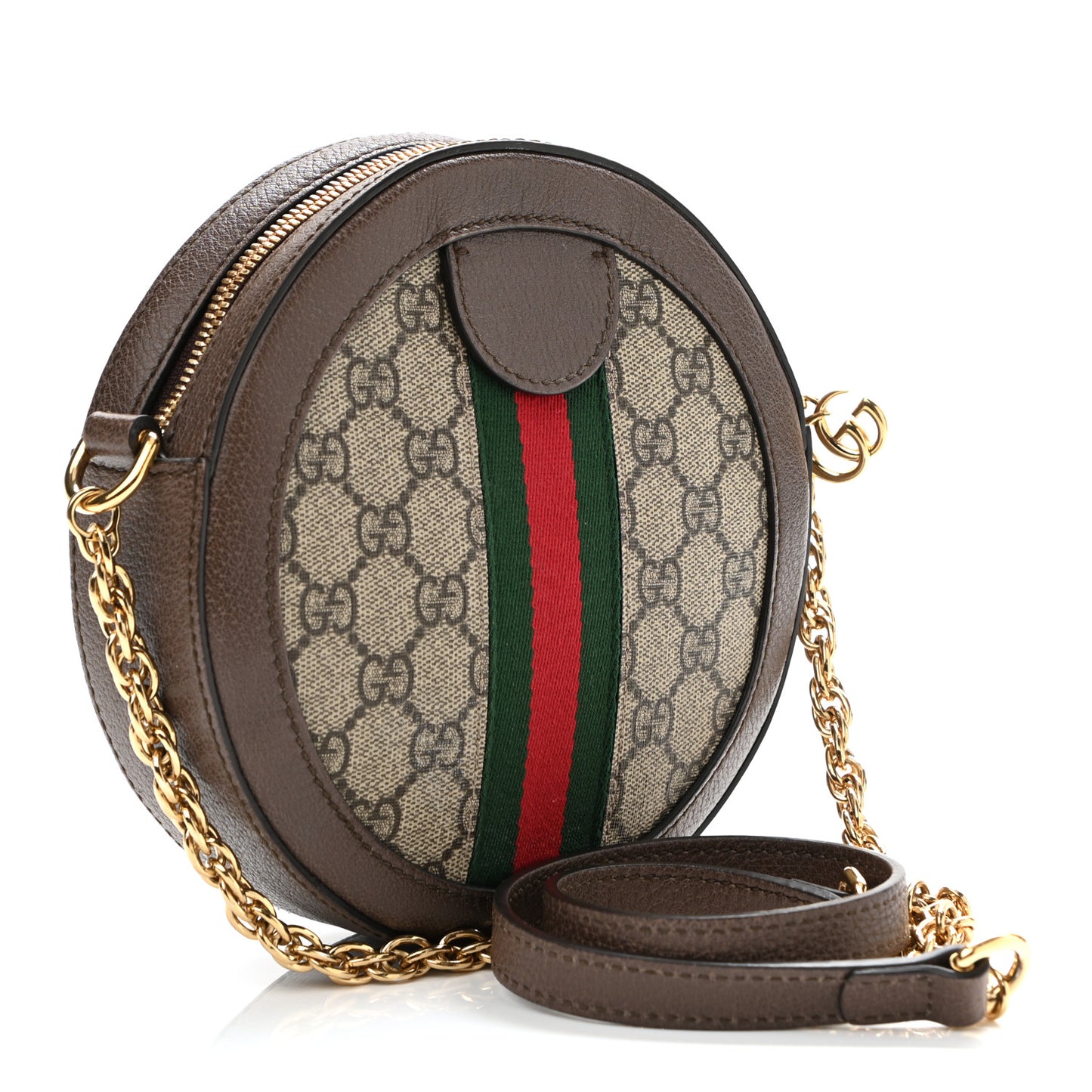 GG Supreme Monogram Web Mini Ophidia Round Shoulder Bag Brown