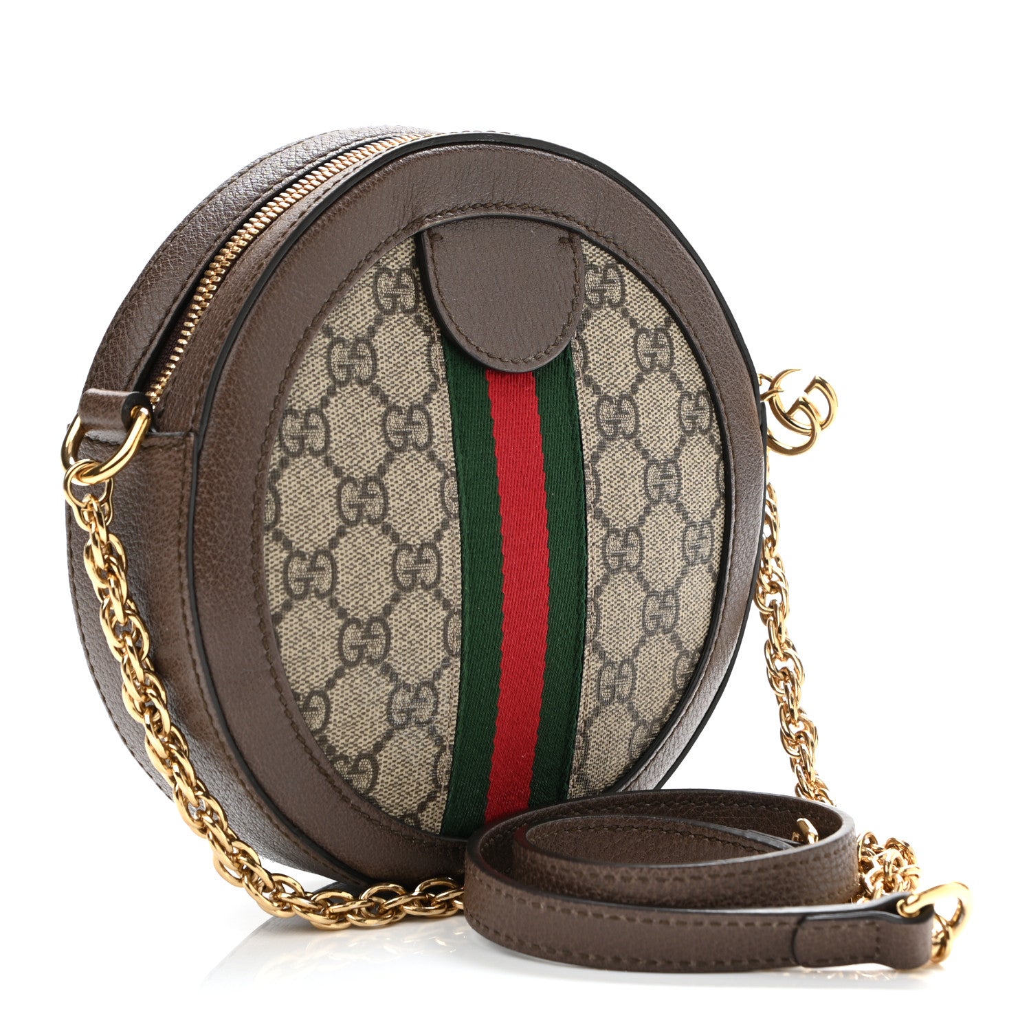 Gucci GG Supreme Monogram Web Mini Ophidia Round Shoulder Bag Brown 3 of 13