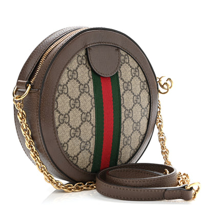 Gucci GG Supreme Monogram Web Mini Ophidia Round Shoulder Bag Brown 3 of 13
