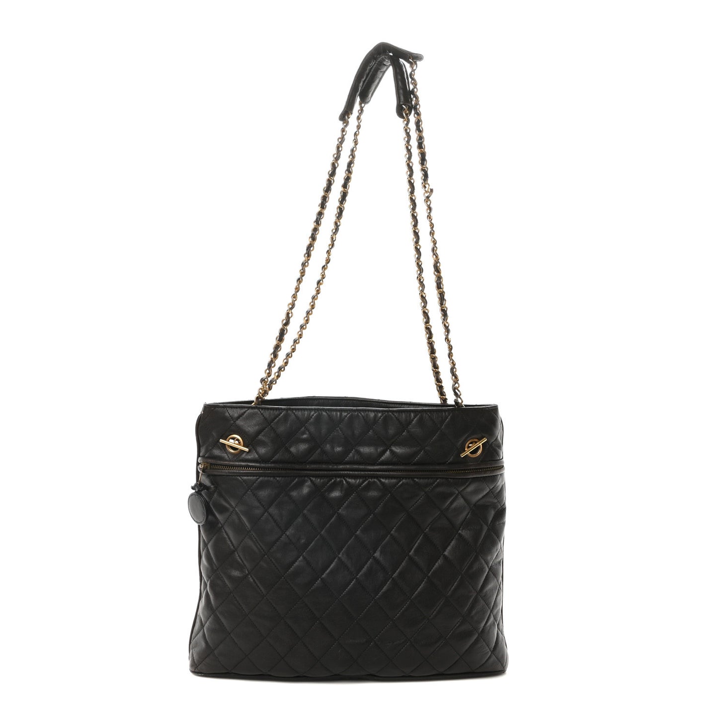 Calfskin Quilted CC Shopping Tote Black