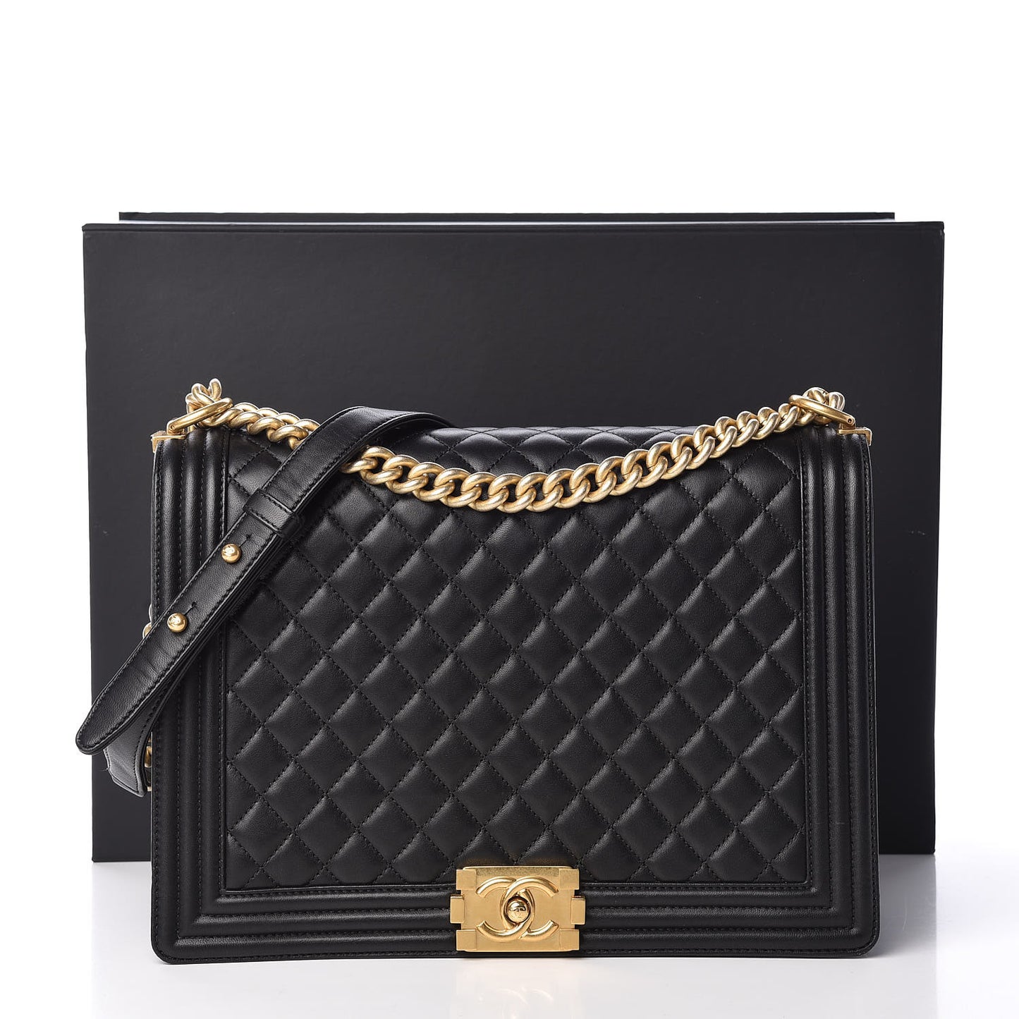 Lambskin Quilted Large Boy Flap Black