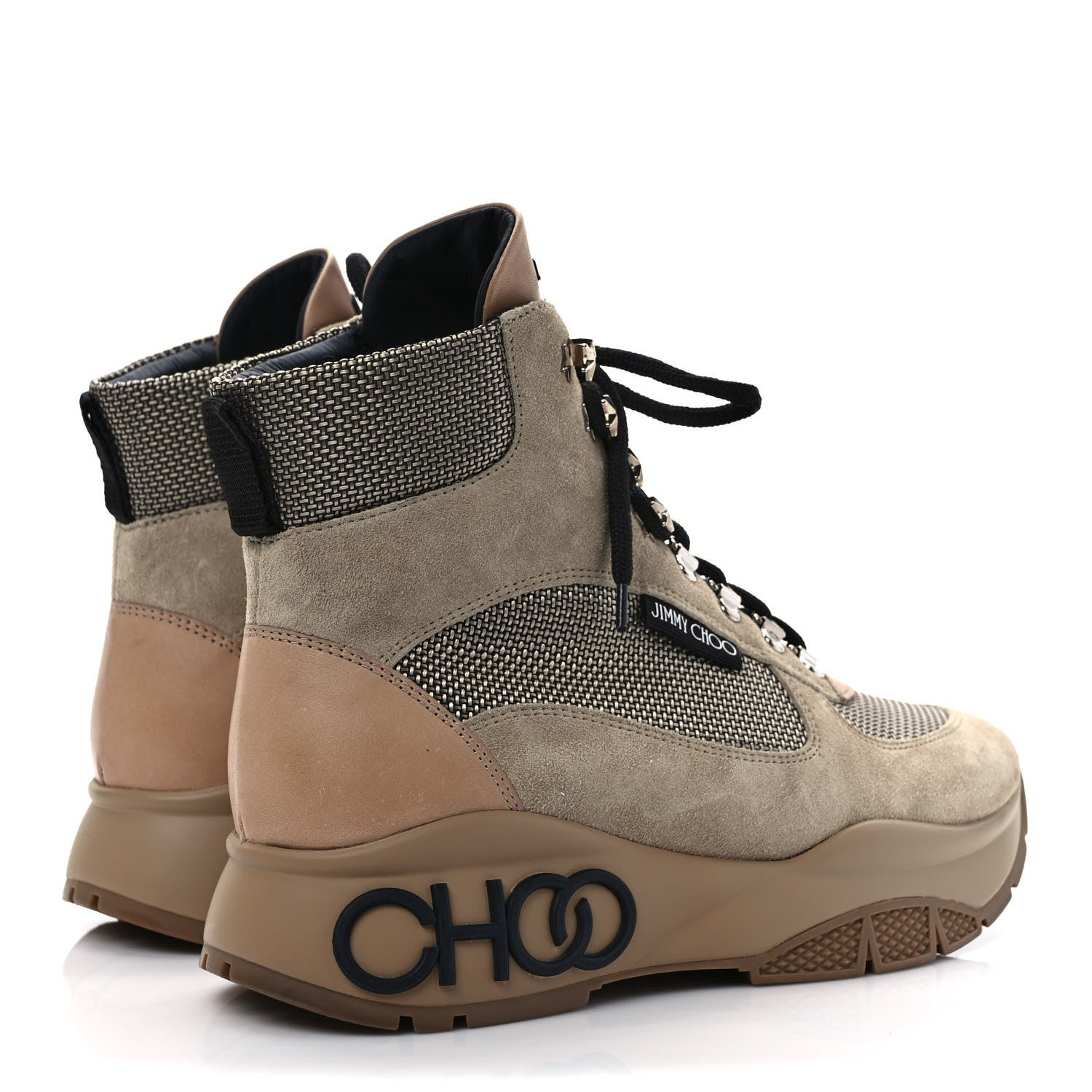Jimmy Choo Suede Calfskin Inca Patchwork Platform Hiking Boots 39 White Sand Natural 4 of 10
