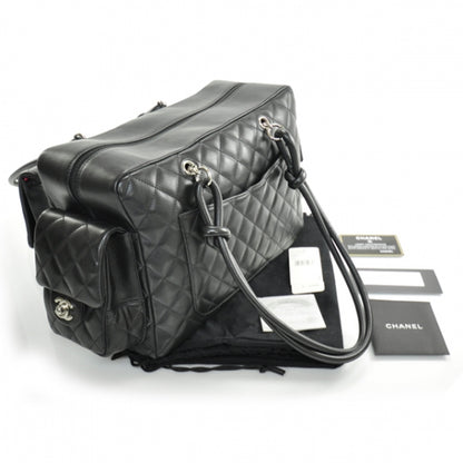 Chanel Calfskin Quilted Large Cambon Multipocket Reporter Black White 3 of 13