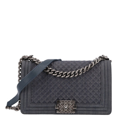 Chanel Denim Quilted Embossed Medium Boy Flap Blue 1 of 10