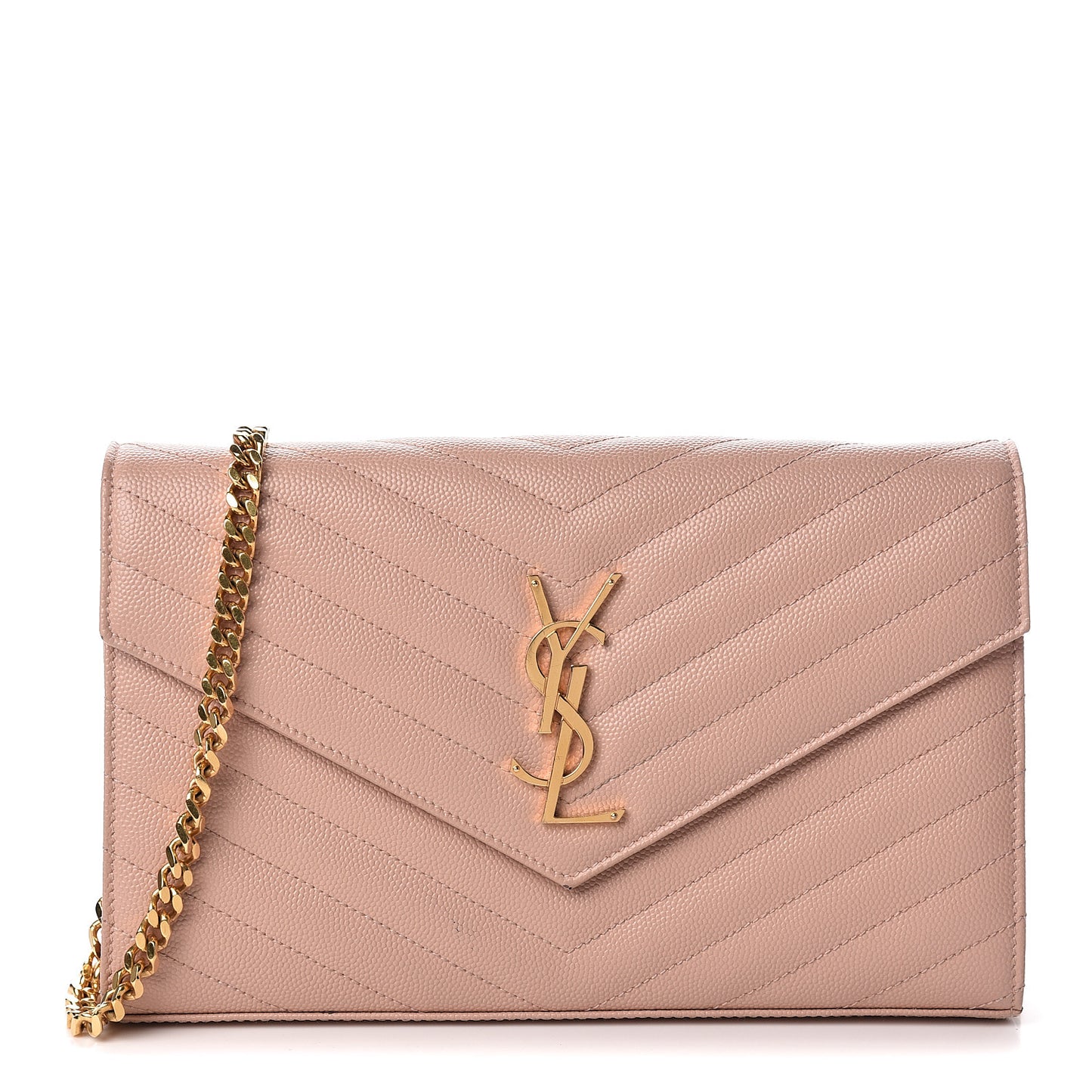 Grain De Poudre Matelasse Chevron Monogram Chain Wallet Pale Blush