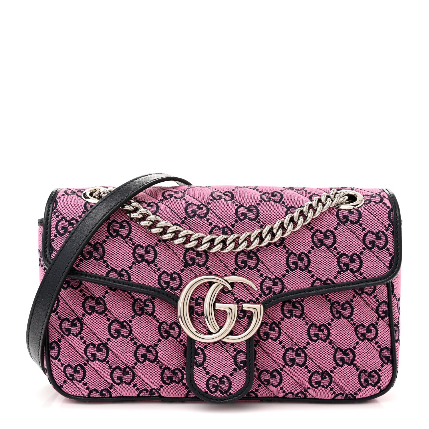 Gucci Monogram Multicolor Matelasse Diagonal Small GG Marmont Shoulder Bag Pink Blue 1 of 11