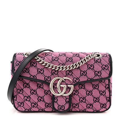 Gucci Monogram Multicolor Matelasse Diagonal Small GG Marmont Shoulder Bag Pink Blue 1 of 11