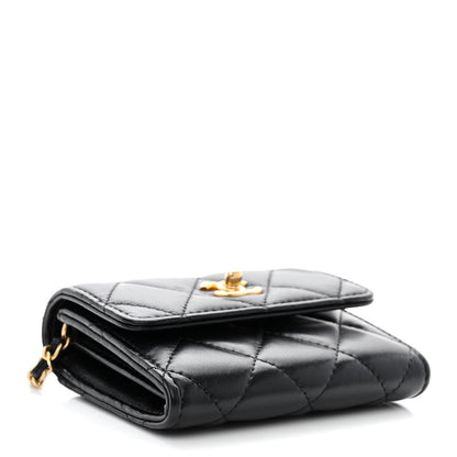Chanel Lambskin Quilted Pearl Crush Clutch With Chain Black 4 of 12