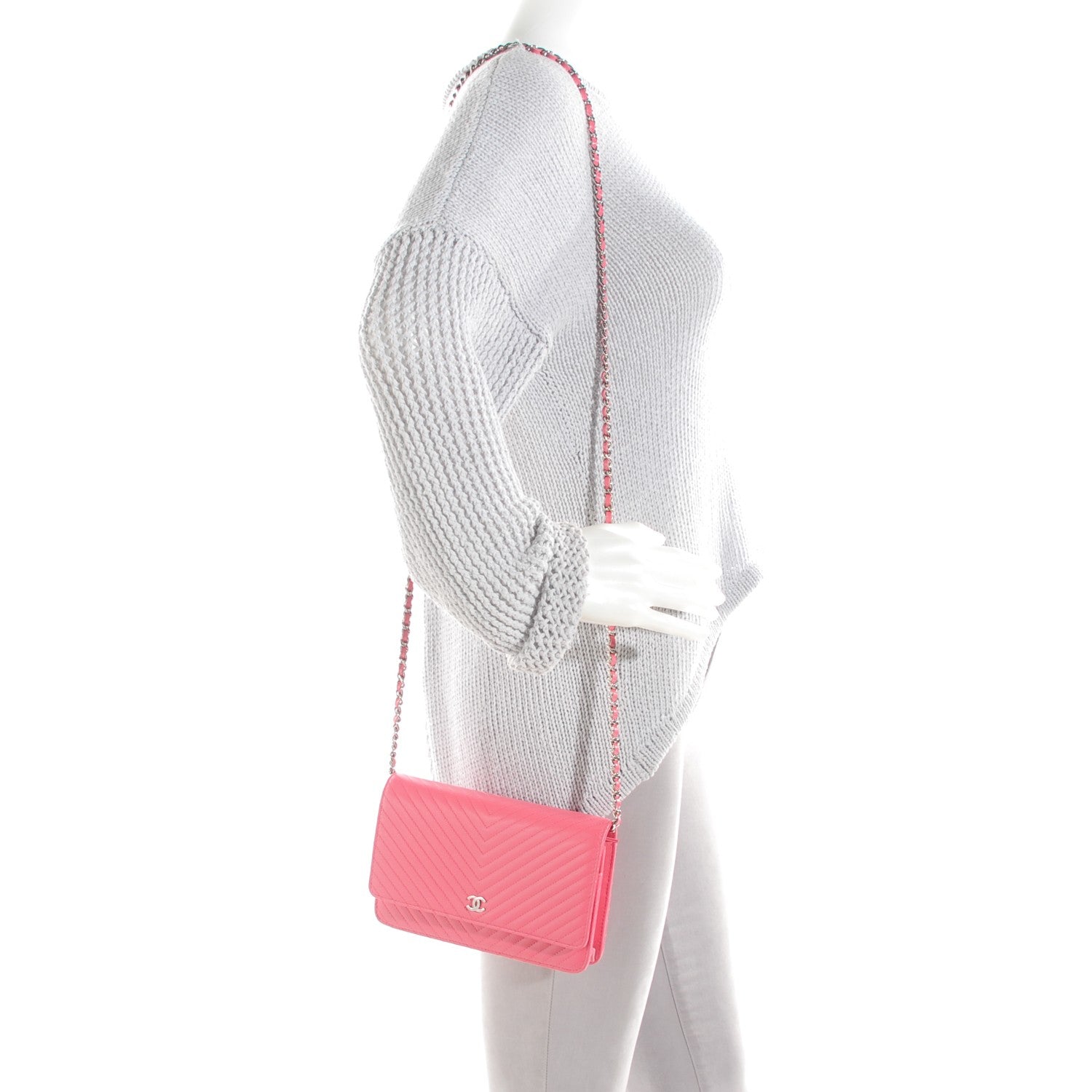 Chanel Caviar Chevron Wallet On Chain WOC Pink 2 of 8