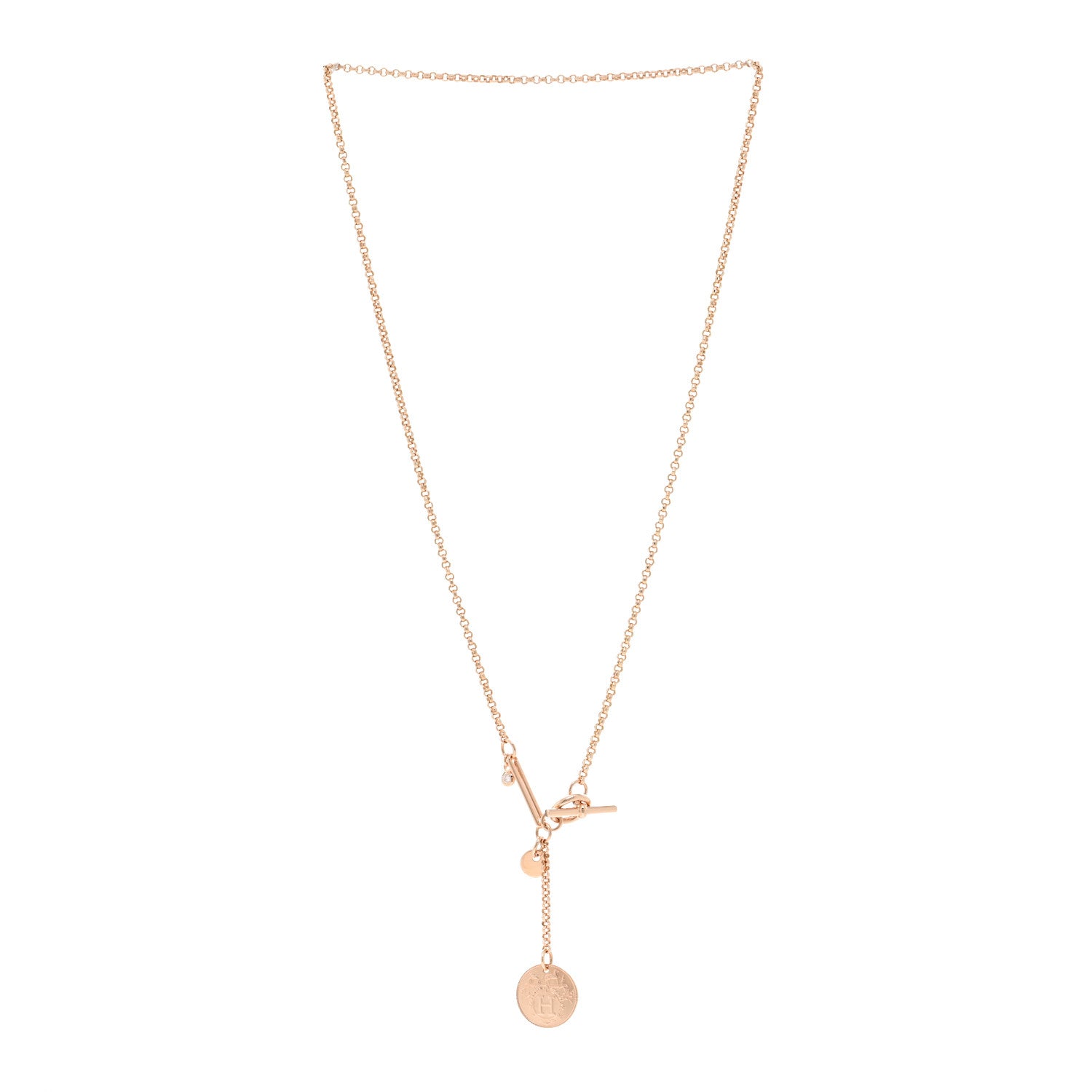 Hermes 18K Rose Gold Diamond MM Ex-Libris Pendant Necklace 3 of 5