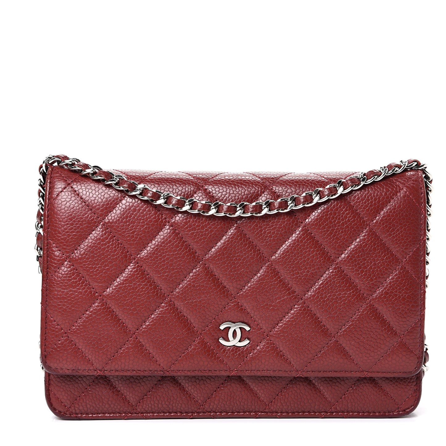 Caviar Quilted Wallet On Chain WOC Dark Red