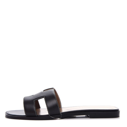 Hermes Box Calfskin Oran Sandals 38 Black 1 of 11