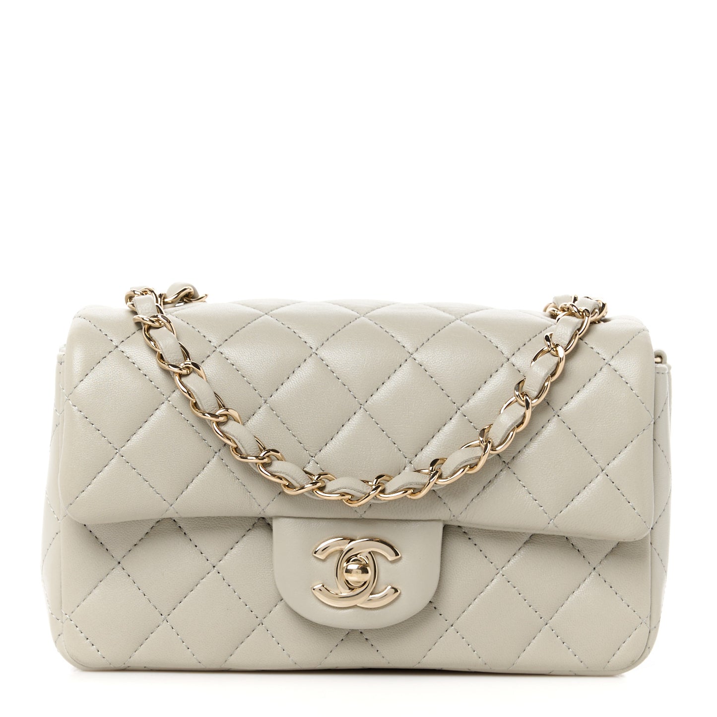 Lambskin Quilted Mini Rectangular Flap Grey