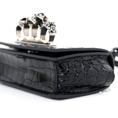 Alexander McQueen Shiny Crocodile Embossed Jeweled Satchel Black 11 of 11
