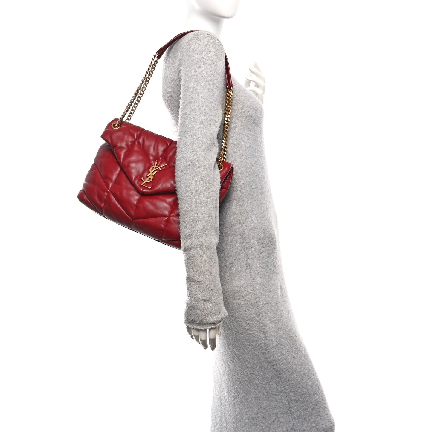 Lambskin Quilted Medium Loulou Puffer Monogram Chain Satchel Opyum Red