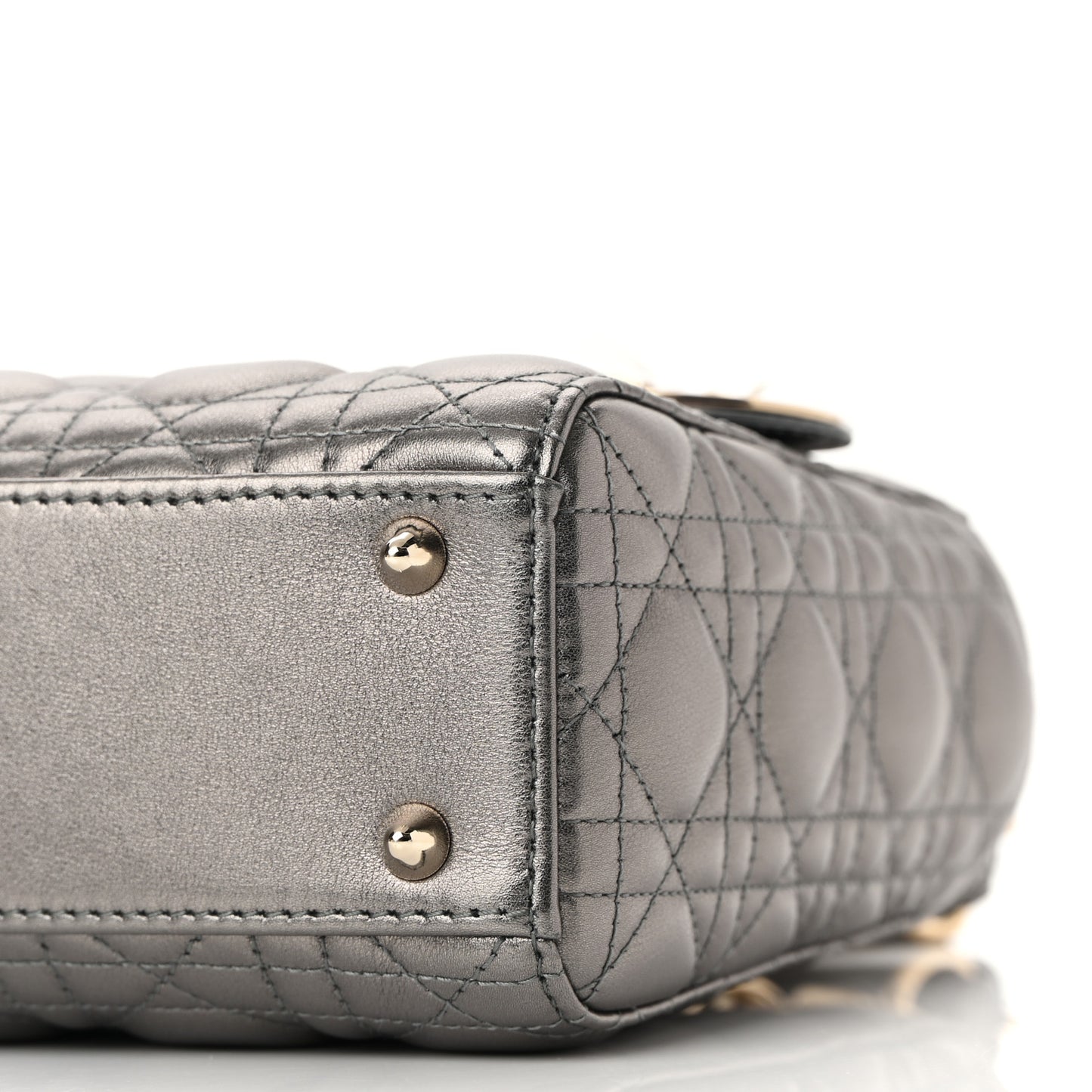 Lambskin Cannage Small My ABCDior Lady Dior Metallic Grey