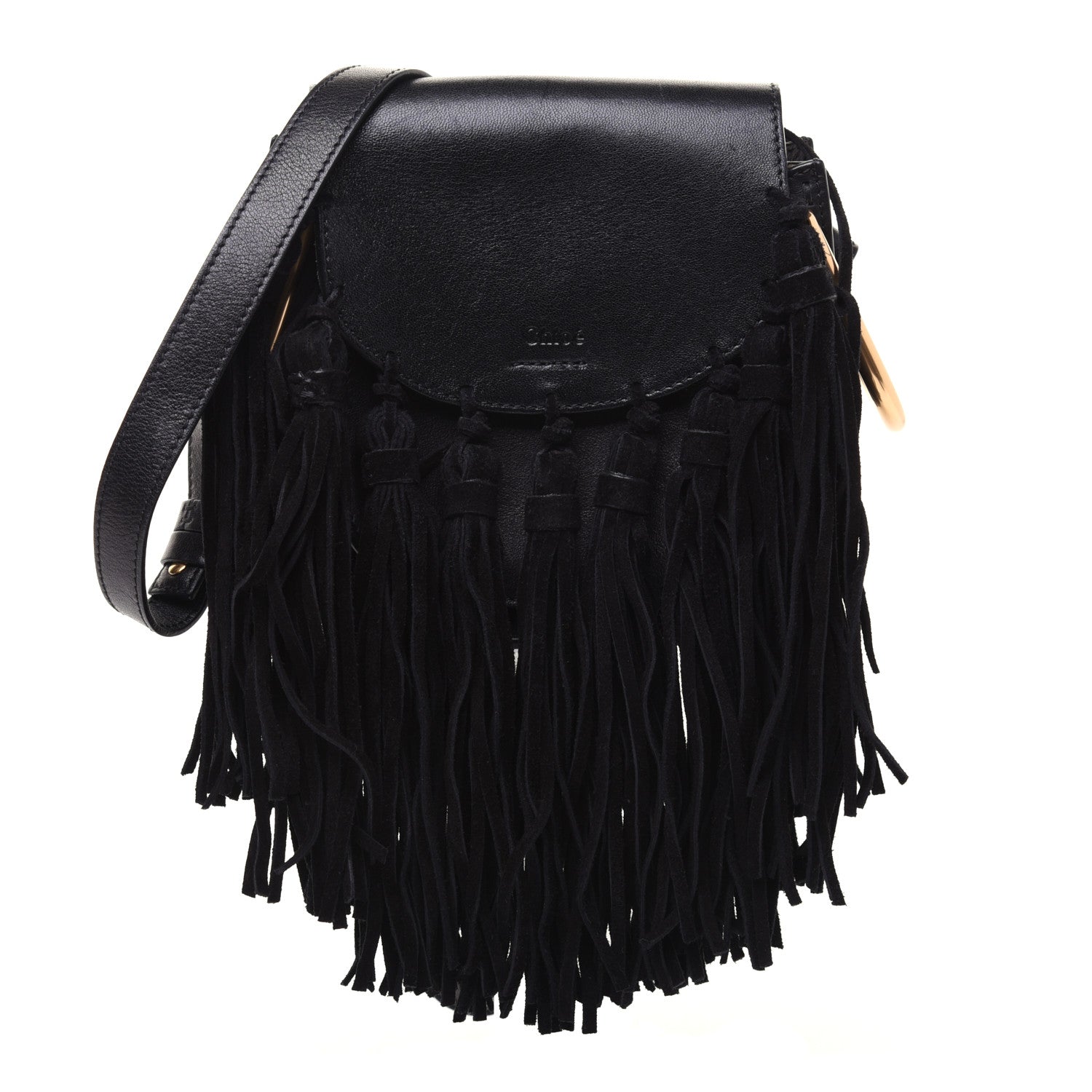 Chloe Calfskin Mini Hudson Fringe Shoulder Bag Black 1 of 17