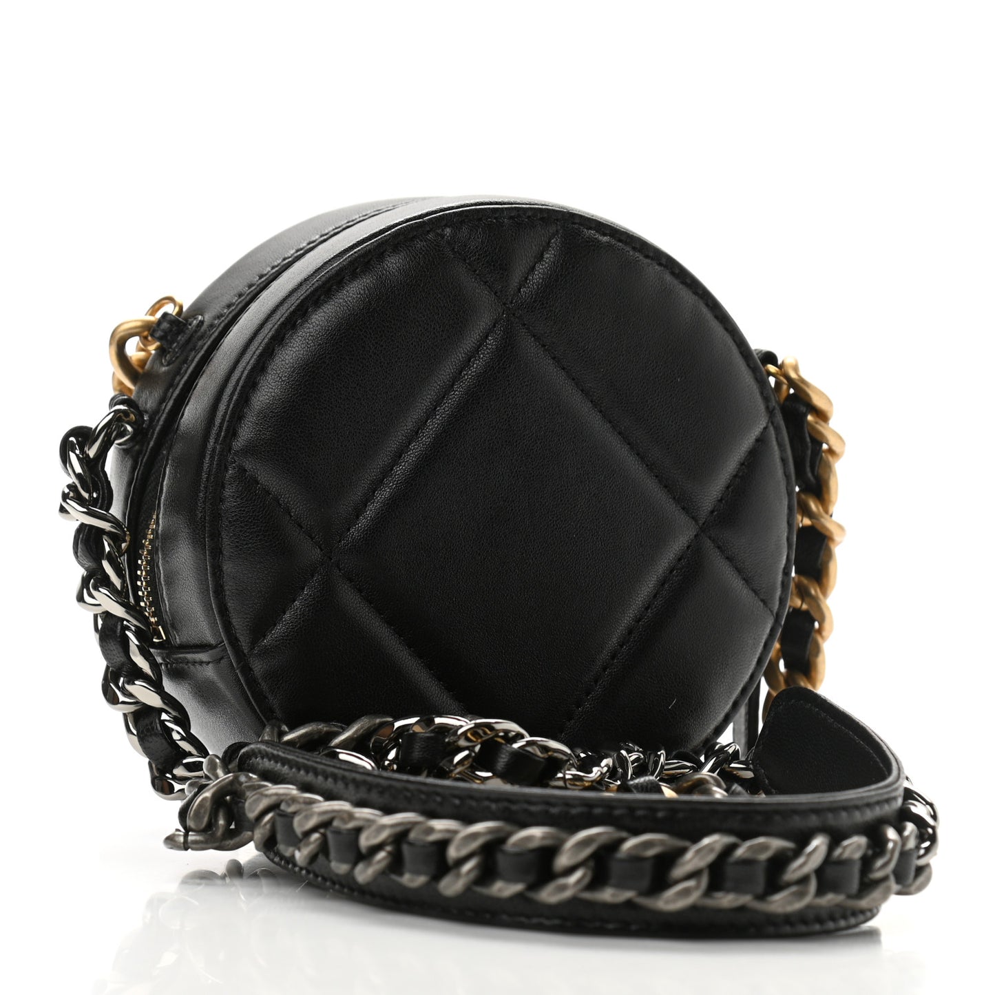 Lambskin Quilted Chanel 19 Round Clutch With Chain Black